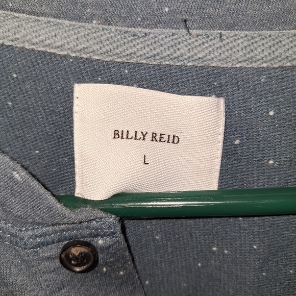 A Billy Reid long sleeve heathered blue henley shirt in a men's size large. - Picture 3 of 7